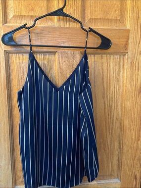 Express Navy and White Pinstripe V-Neck Cami